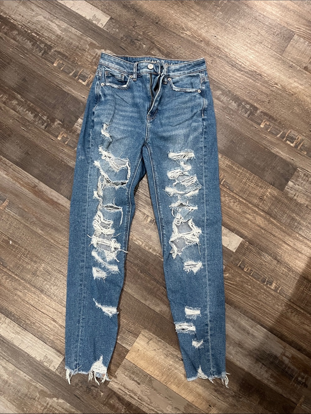 American Eagle Outfitters Women's Distressed Skinny Jeans - Blue